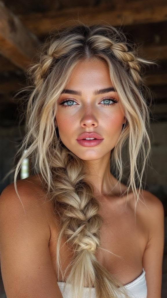 Tresse floue latérale avec mouvement naturel au vent